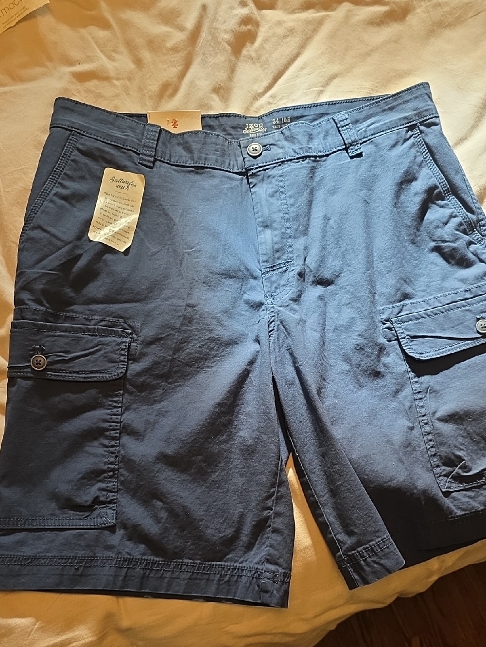 Izod Men's Saltwater Stretch Cadet Navy Cargo Shorts NWT